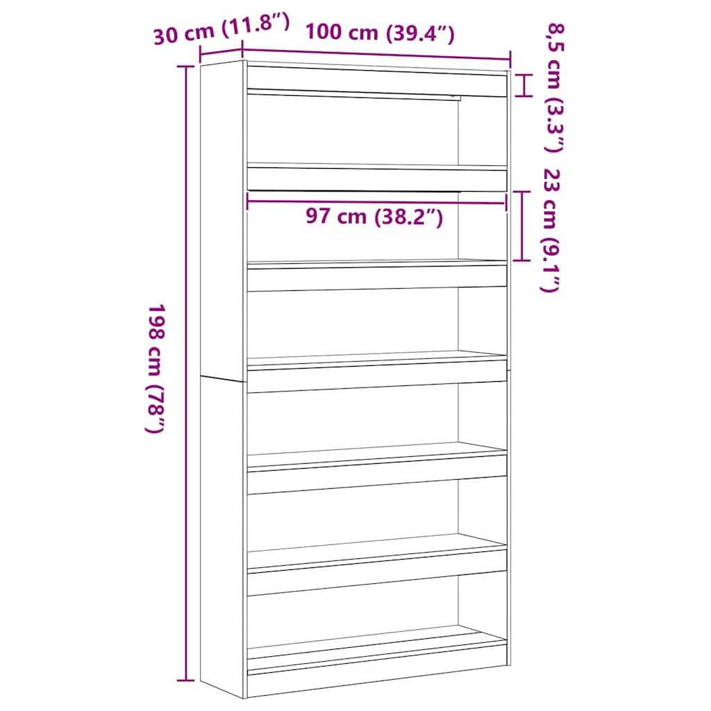 vidaXL Βιβλιοθήκη 6 επιπέδων 100 x 30 x 198 εκ. Επεξεργασμένο Ξύλο