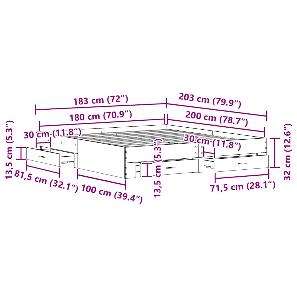 vidaXL Σκελετός Κρεβατιού Artisan Oak 180 x 200 cm Επεξεργασμένο Ξύλο