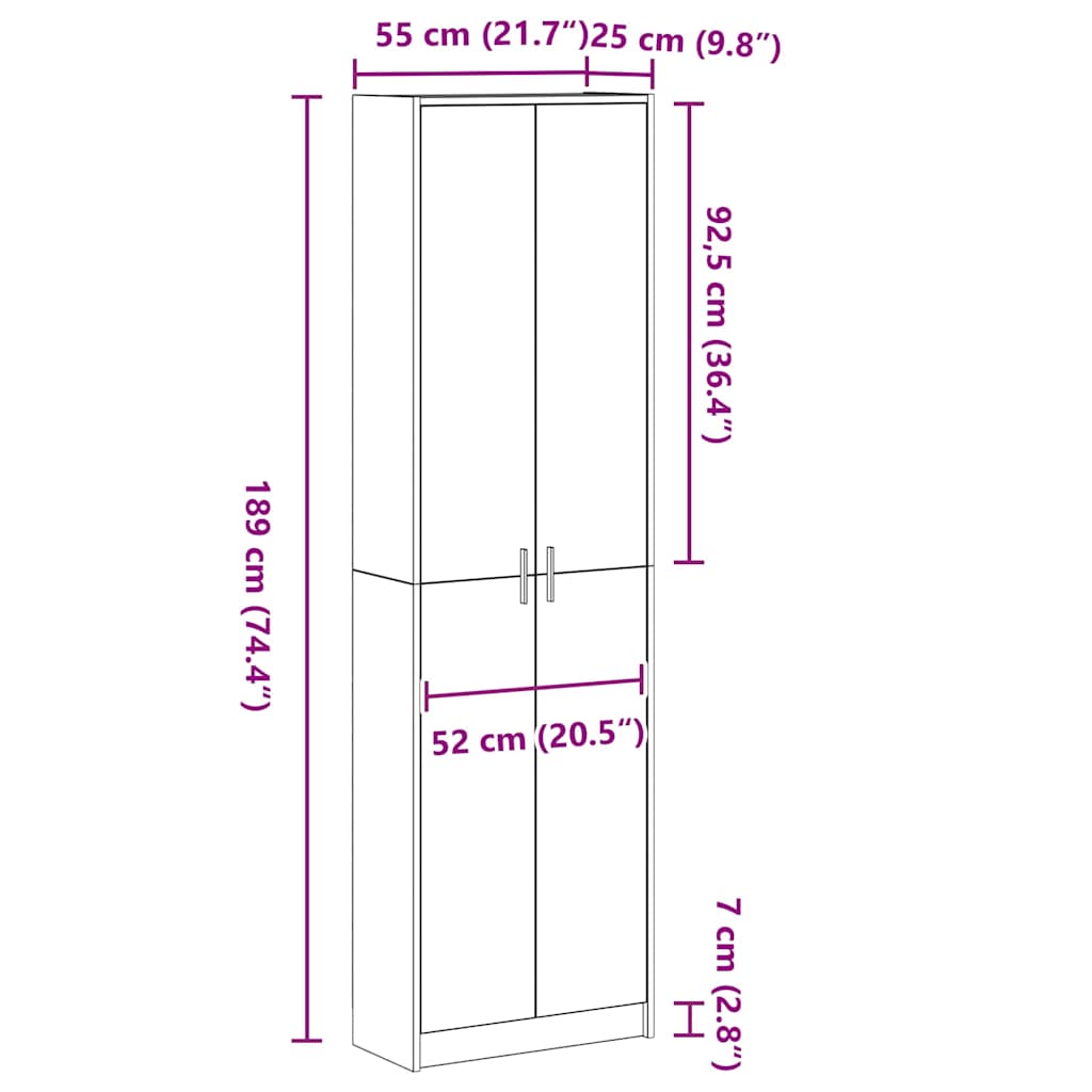 vidaXL Ντουλάπι Μαύρη δρυς 55 x 25 x 189 εκ. Επεξεργασμένο ξύλο