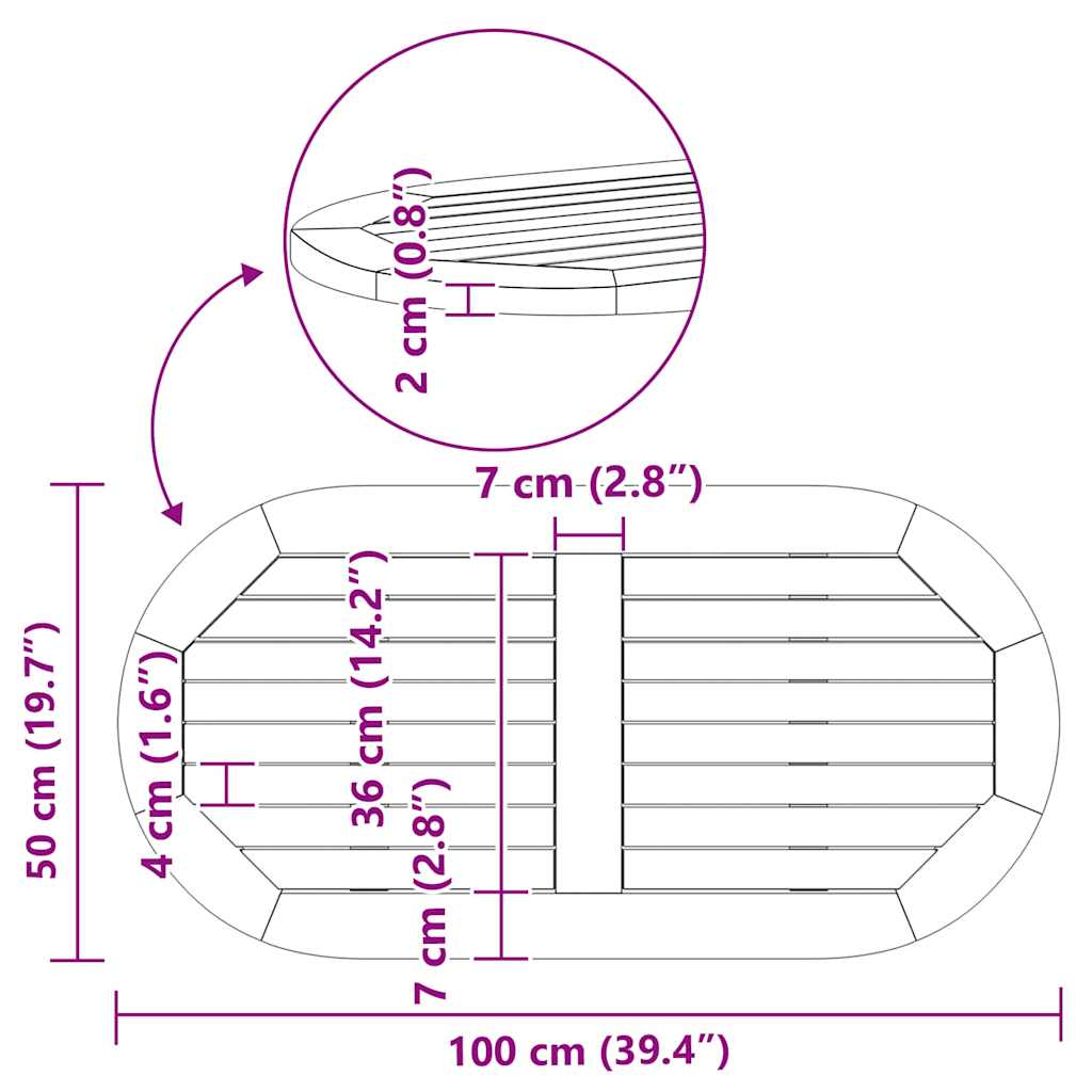vidaXL Καπάκι τραπεζιού Φυσικό Λάδι 100 x 50 x 2 cm