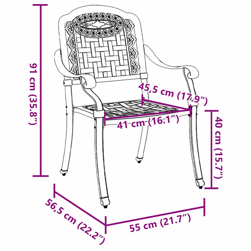 vidaXL Καρέκλα Κήπου 2 pcs Πράσινο 55 x 56,5 x 91εκ Αλουμίνιο