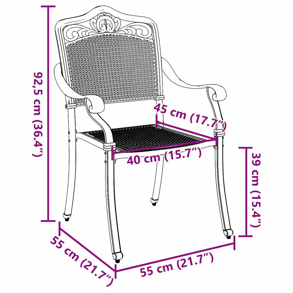 vidaXL Καρέκλα Κήπου 2 pcs Μαύρο 55 x 55 x 92,5 εκ. Αλουμίνιο
