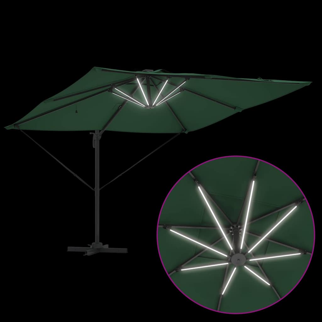 vidaXL Ομπρέλα ηλίου με φώτα λωρίδας LED Πράσινο 286 x 284 x 270 εκ
