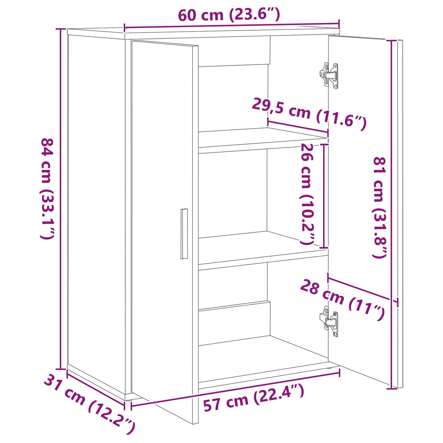 vidaXL Μπουφές artisan δρυς 60 x 31 x 84 εκ Επεξεργασμένο ξύλο