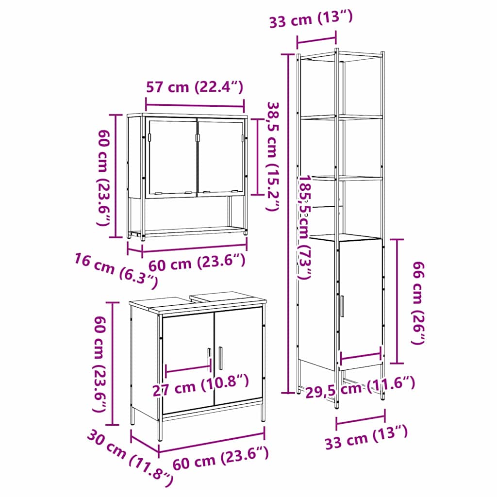 vidaXL Σετ Επίπλων Μπάνιου 3 τμχ. Καφέ 33 x 33 x 185,5 εκ