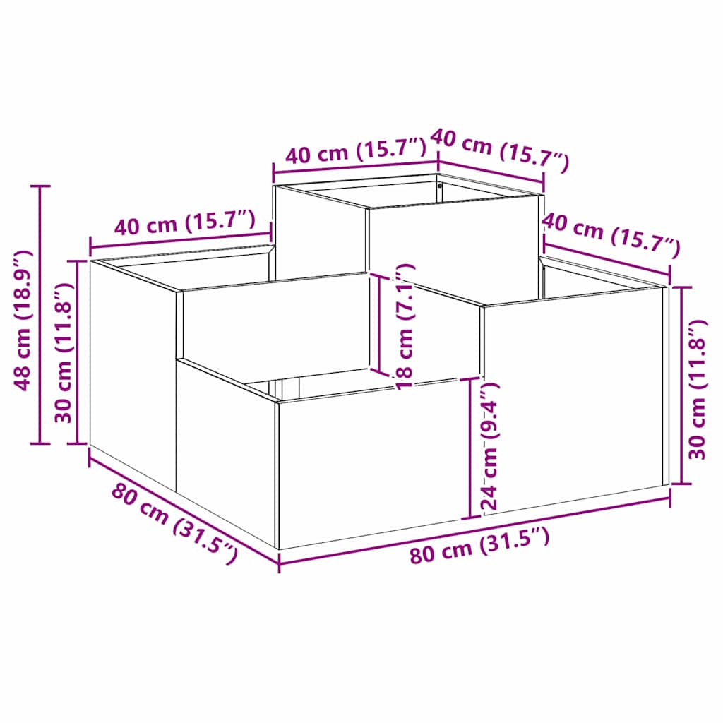 vidaXL Γλάστρα Κήπου Μαύρο 80 x 80 x 48 εκ. Ατσάλι