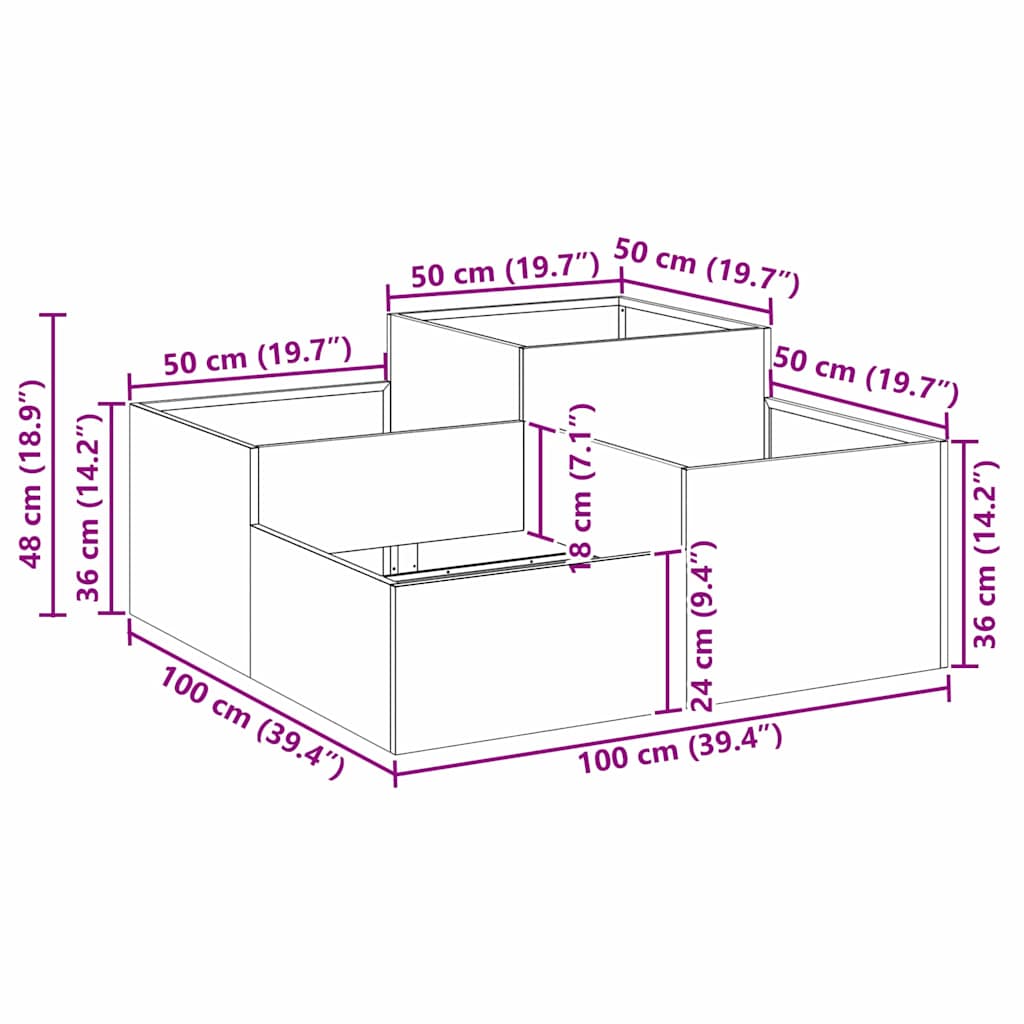 vidaXL Γλάστρα Κήπου Ασημί 100 x 100 x 48 εκ. Ανοξείδωτο ατσάλι