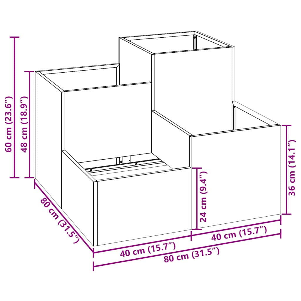 vidaXL Γλάστρα Κήπου Λευκό 80 x 80 x 60 εκ. Ατσάλι
