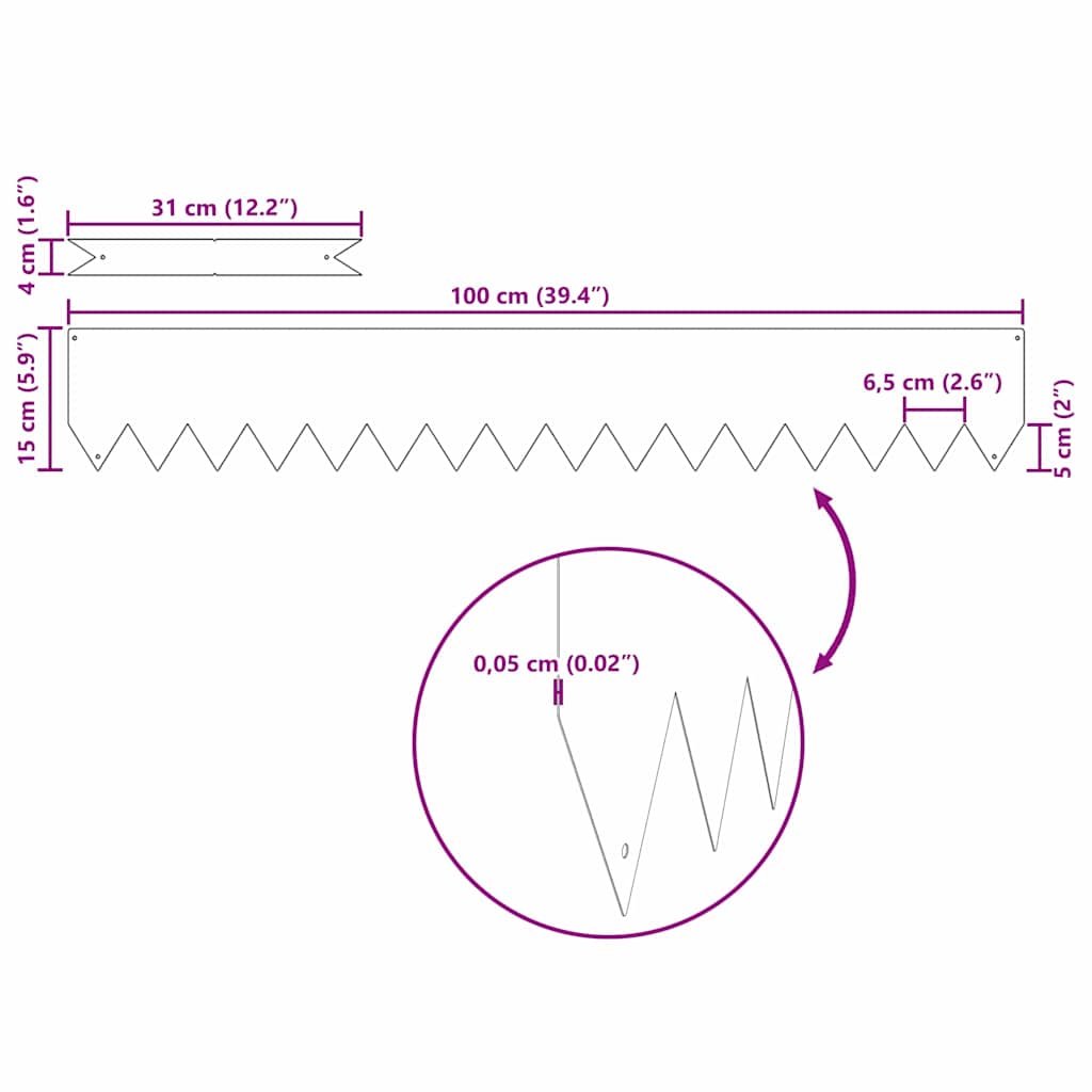vidaXL Περιγράμματα γκαζόν 20 pcs Ανθρακί 100 x 0.5 x 15 εκ Ατσάλι