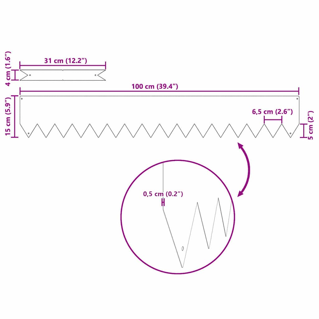 vidaXL Περίγραμμα γκαζόν 10 pcs Ασημί 100 x 0.05 x 20 εκ