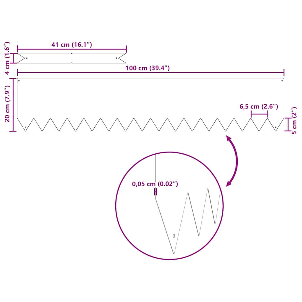 vidaXL Περιγράμματα γκαζόν 10 pcs Ασημί 100 x 0.5 x 20 εκ