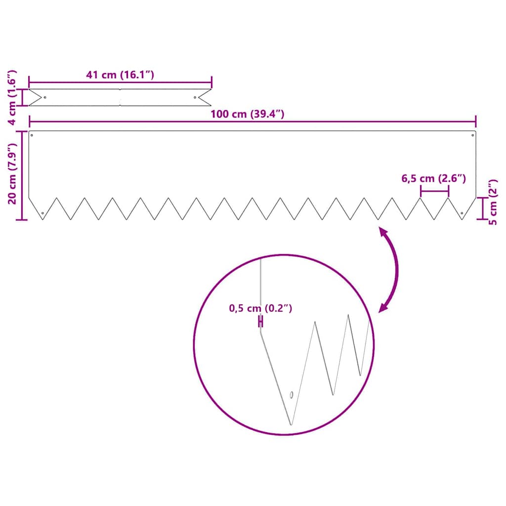 vidaXL Περίγραμμα γκαζόν 30 pcs Ασημί 100 x 0.05 x 20 εκ