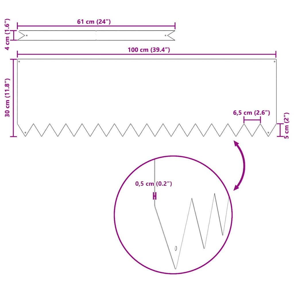 vidaXL Περίγραμμα γκαζόν 20 pcs Ασημί 100 x 0.05 x 20 εκ