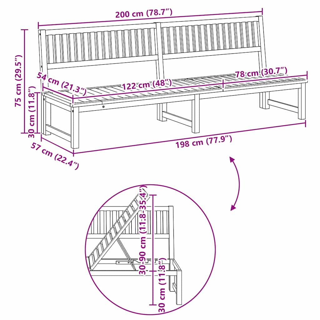 vidaXL Ξαπλώστρα 1-πρόσωπο Καφέ 200 x 57 x 75εκ Μασίφ ξύλο ακακίας