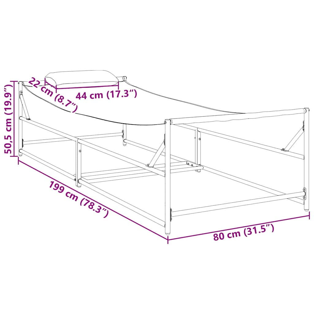 vidaXL Ήλιο-κρεβάτι Ανθρακί 200 x 74 x 73 εκ Textilene, Χάλυβας