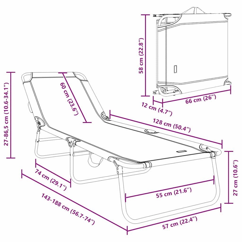 vidaXL Πτυσσόμενη ξαπλώστρα 1-πρόσωπο Γκρι 56 x 189 x 87 εκ. ύφασμα