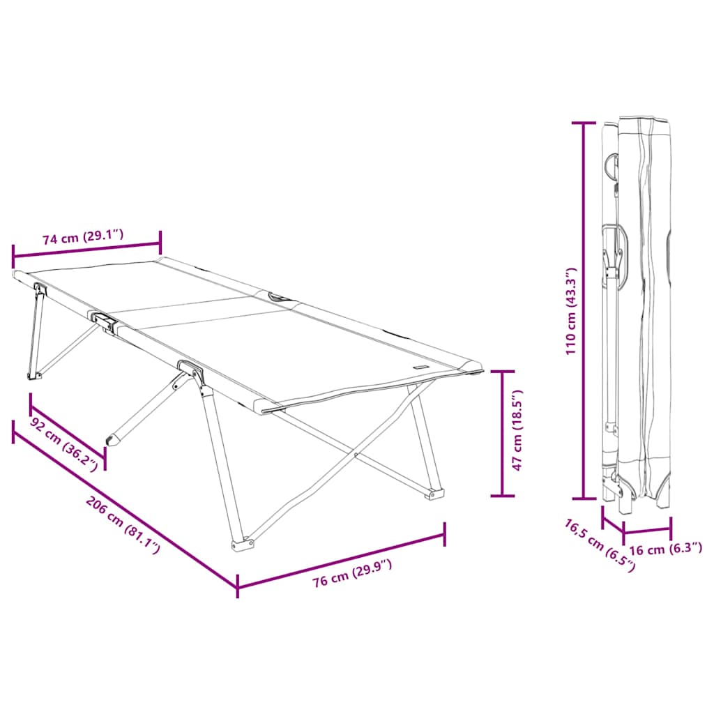 vidaXL Αναδιπλούμενο Κρεβάτι Κάμπινγκ Μπλε 206 x 76 x 74 εκ