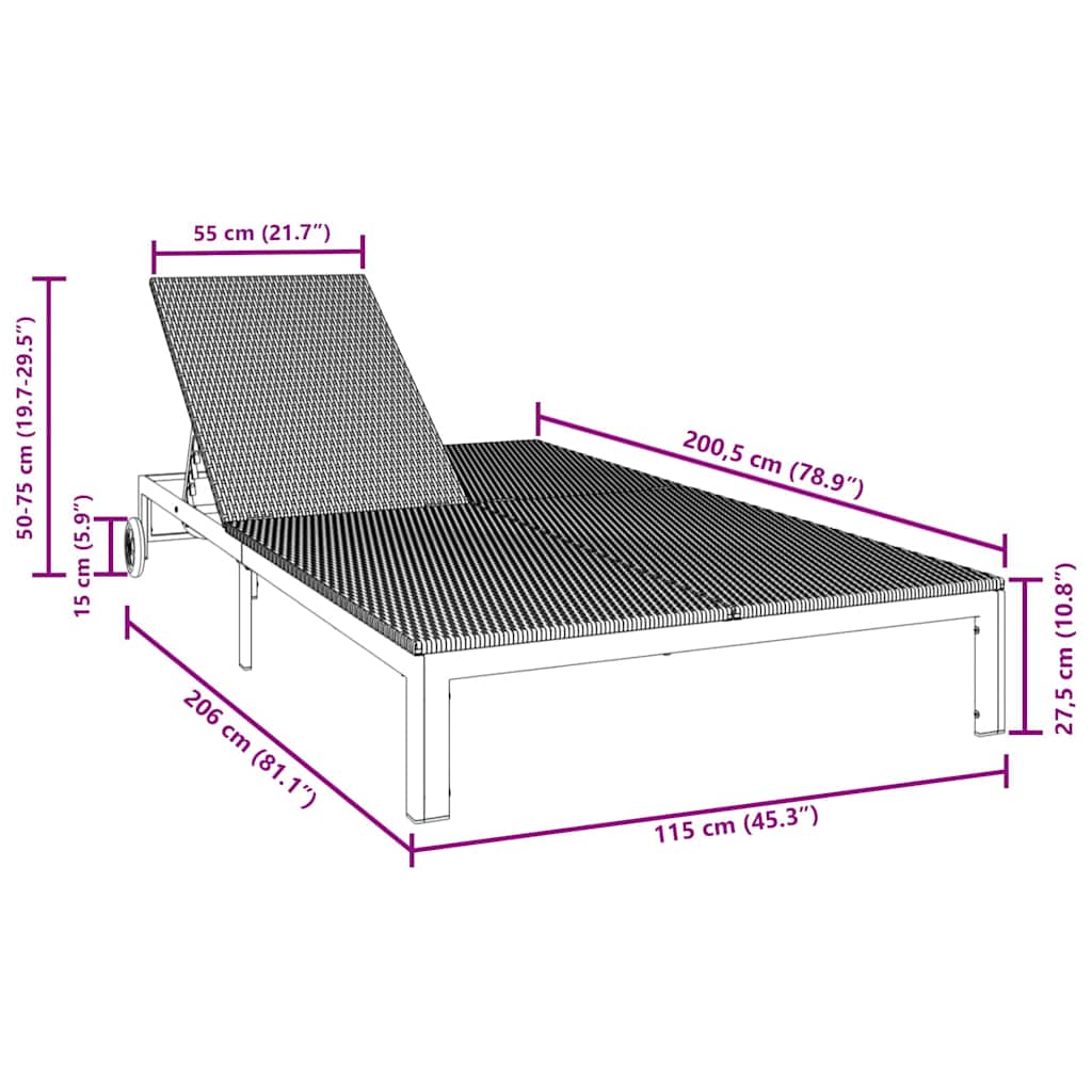 vidaXL Ήλιο-κρεβάτι Καφέ 206 x 115 x 75 εκ συνθετικό ρατάν
