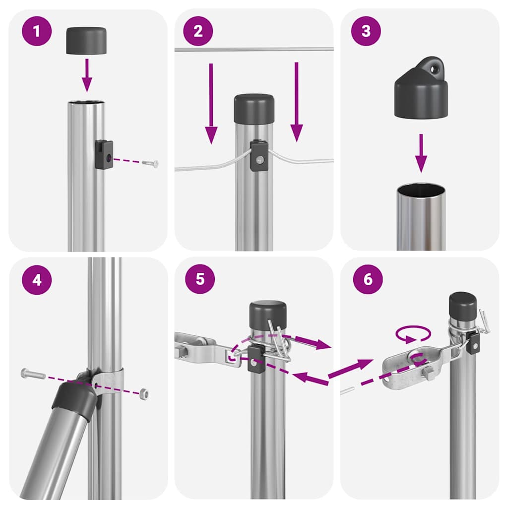 vidaXL Πό posts φράχτη 7 pcs Ασημί Ø32mm 80 εκ Γαλβανισμένος χάλυβας