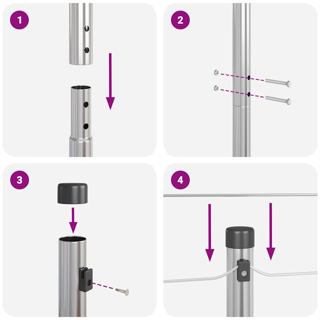 vidaXL Πό posts φράχτη 7 pcs Ασημί Ø32mm 210 εκ Γαλβανισμένος χάλυβας