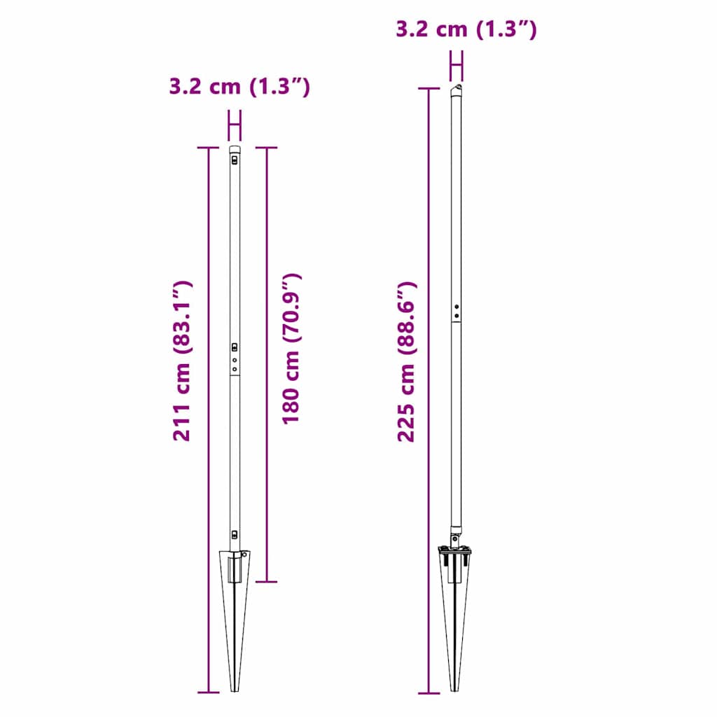 vidaXL Πό posts φράχτη 7 pcs Γκρι Ø32mm 180 εκ Γαλβανισμένος χάλυβας