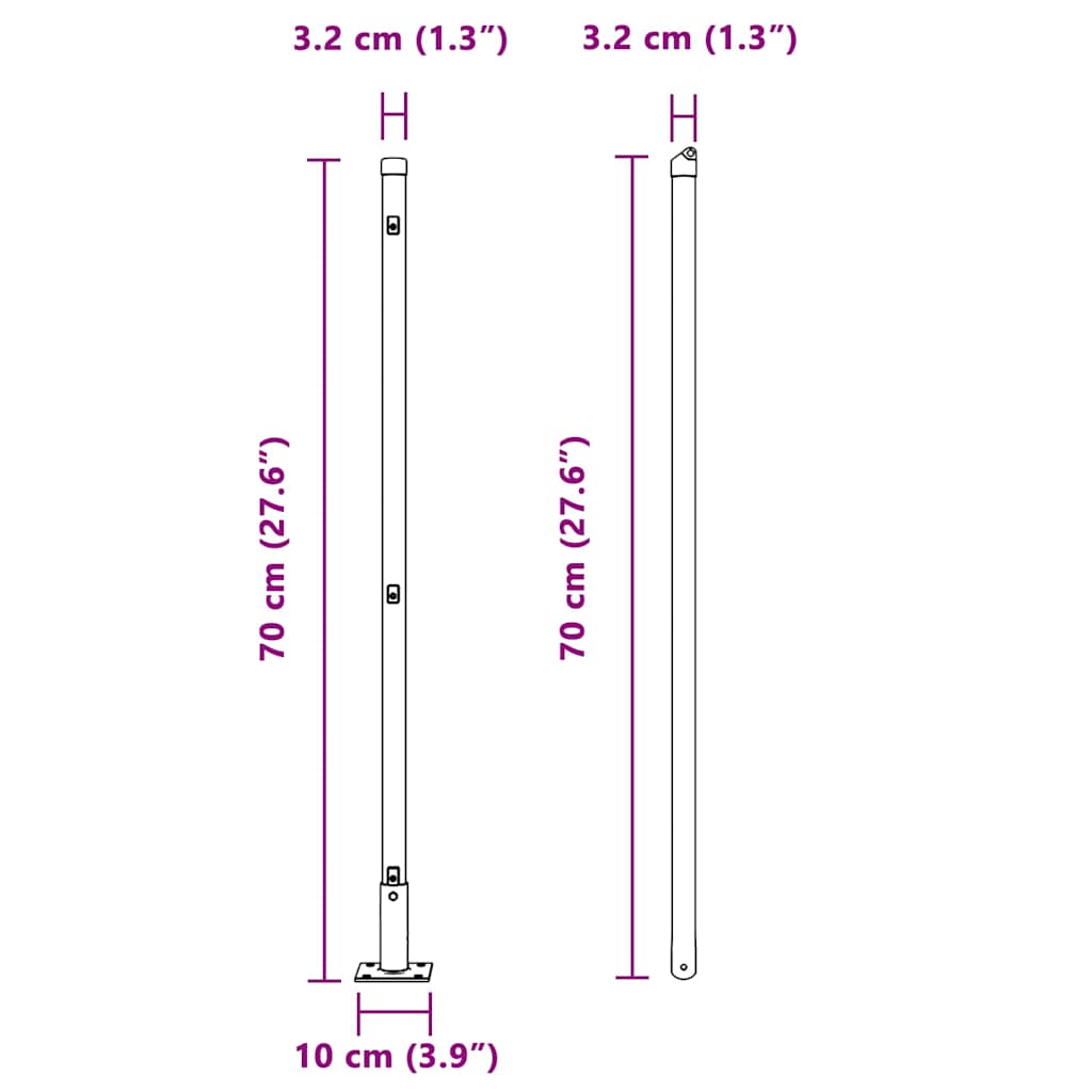 vidaXL Πό posts φράχτη 13 pcs Ασημί Ø32mm 70 εκ Γαλβανισμένος χάλυβας