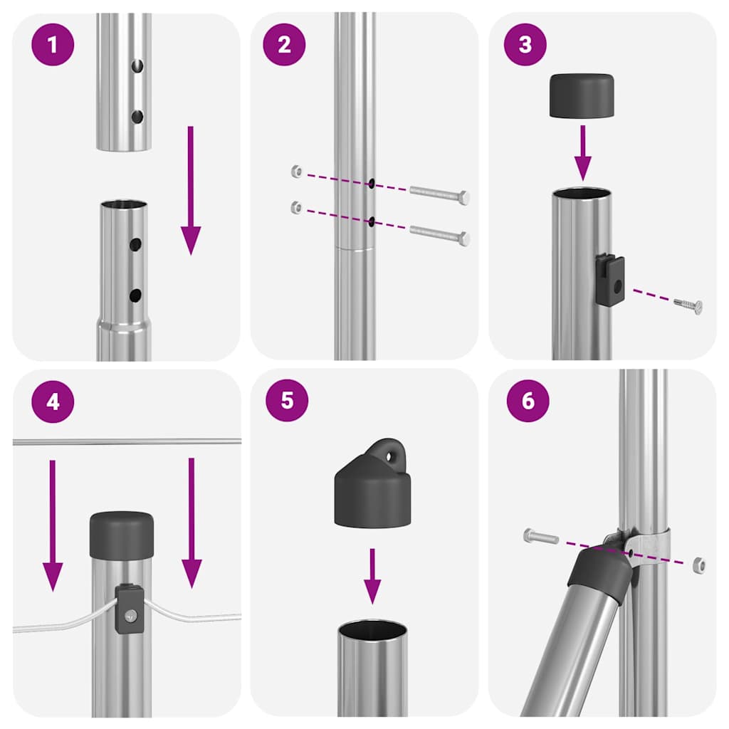 vidaXL Πό posts φράχτη 7 pcs Ασημί Ø32mm 150 εκ Γαλβανισμένος χάλυβας