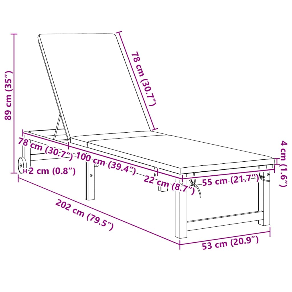 vidaXL Ξαπλώστρα 2 pcs Καφέ 53 x 202 x 89εκ Μασίφ ξύλο ακακίας