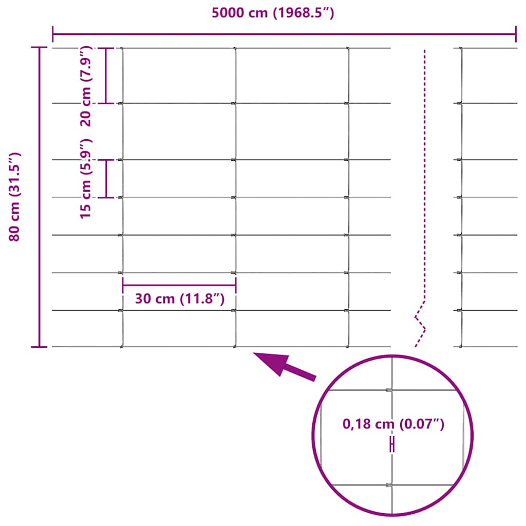 vidaXL Περίφραξη αγρού Ασημί 50 x 0.8 m Γαλβανισμένος χάλυβας