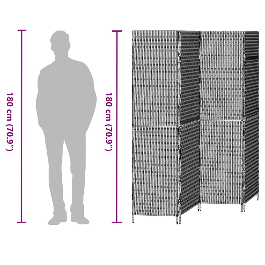 vidaXL Διαχωριστικό Δωματίου 4 Πάνελ Φορητό Μαύρο 195x180 εκ. Πολυδιαφορία