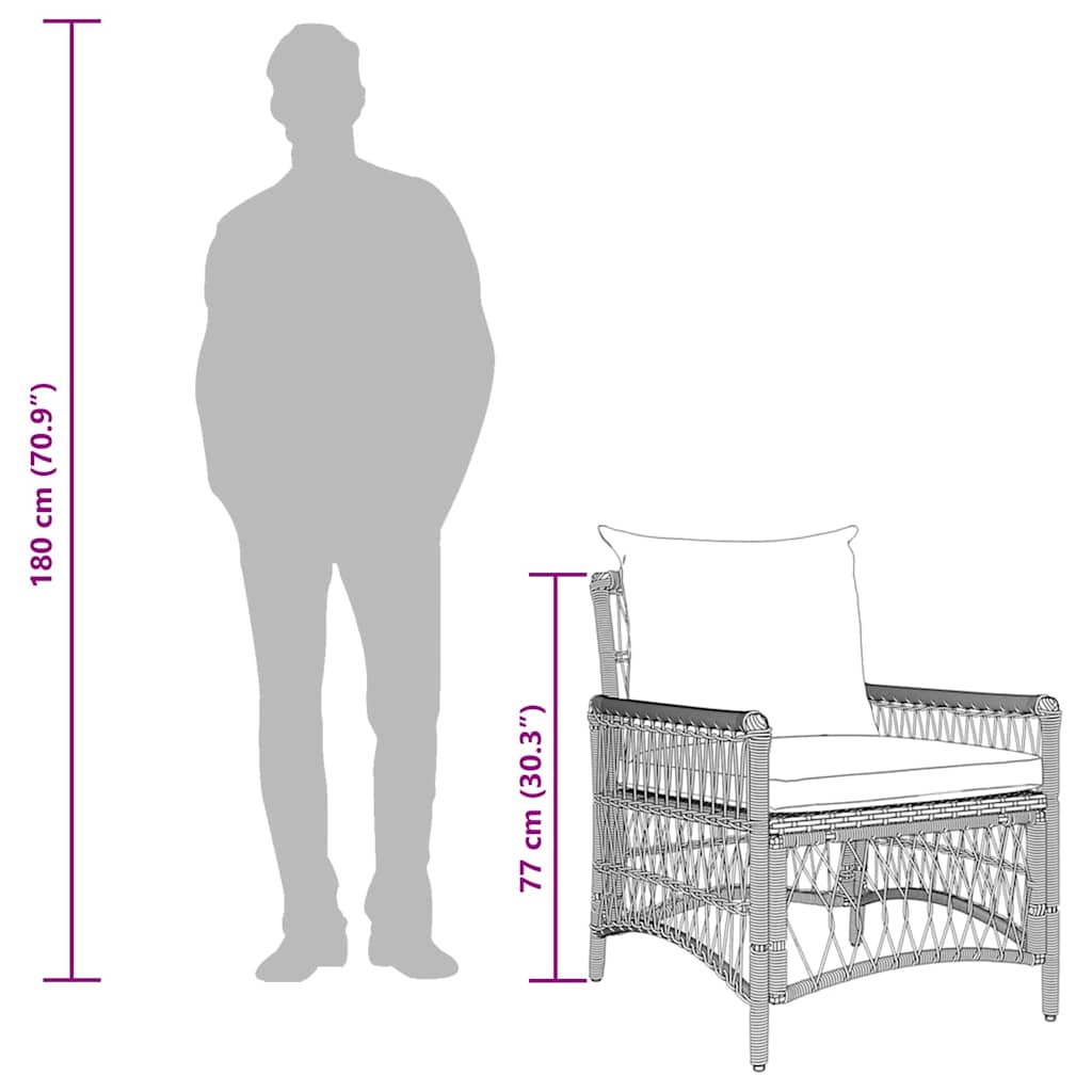 vidaXL Καρέκλα Κήπου με Μαξιλάρια Μπεζ 60x70x78 εκ Ρατάν