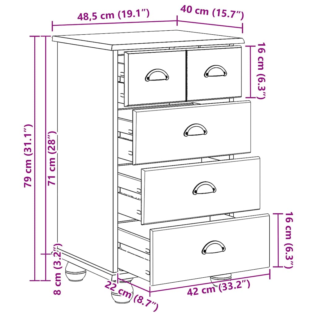 vidaXL Κουτί Με Συρτάρια 'ASKIM' Λευκό 45.8x40x79 cm Στερεό Ξύλο Πεύκου