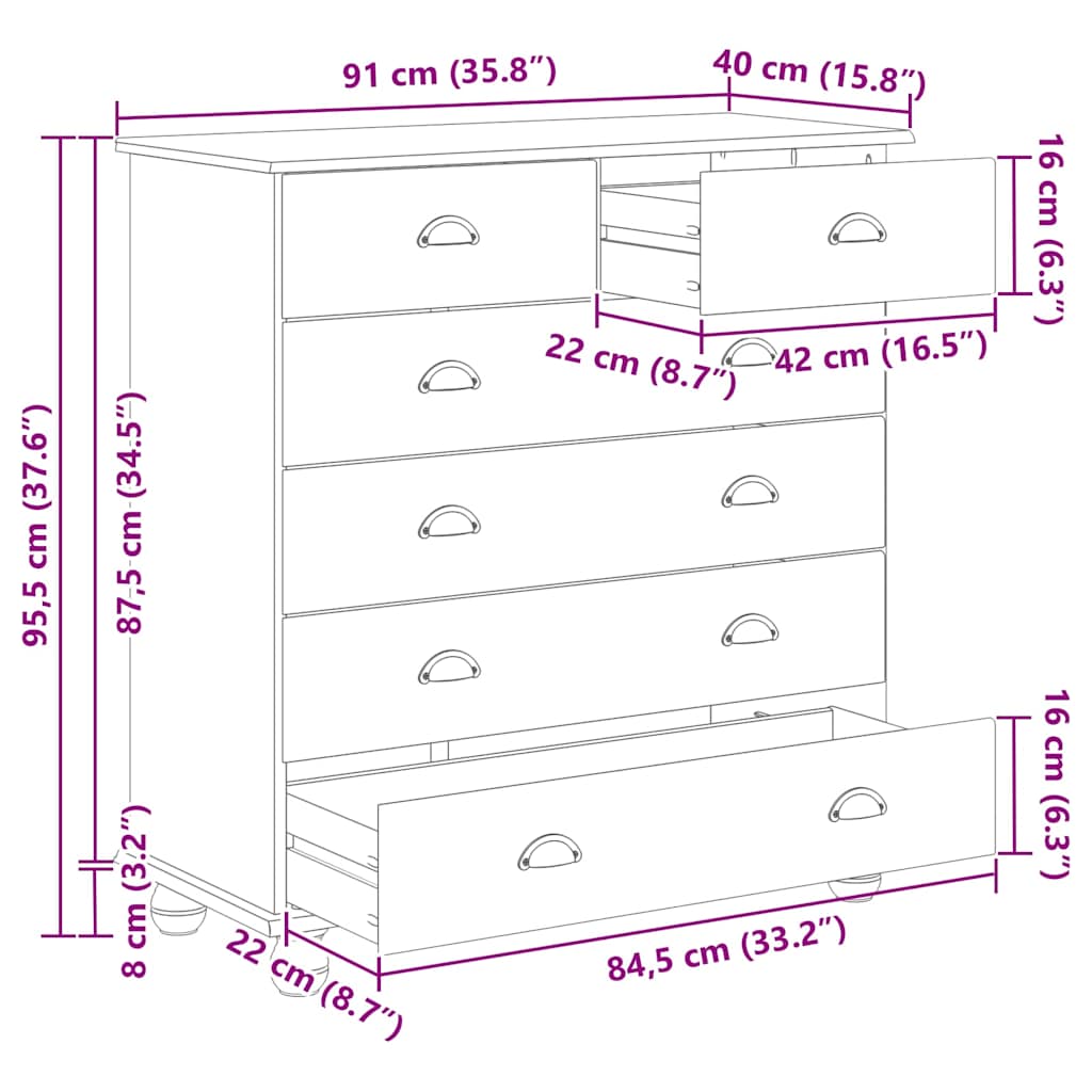 vidaXL Κομοδίνο 'ASKIM'91x40x95,5 εκ. Μασίφ Ξύλο Πεύκου