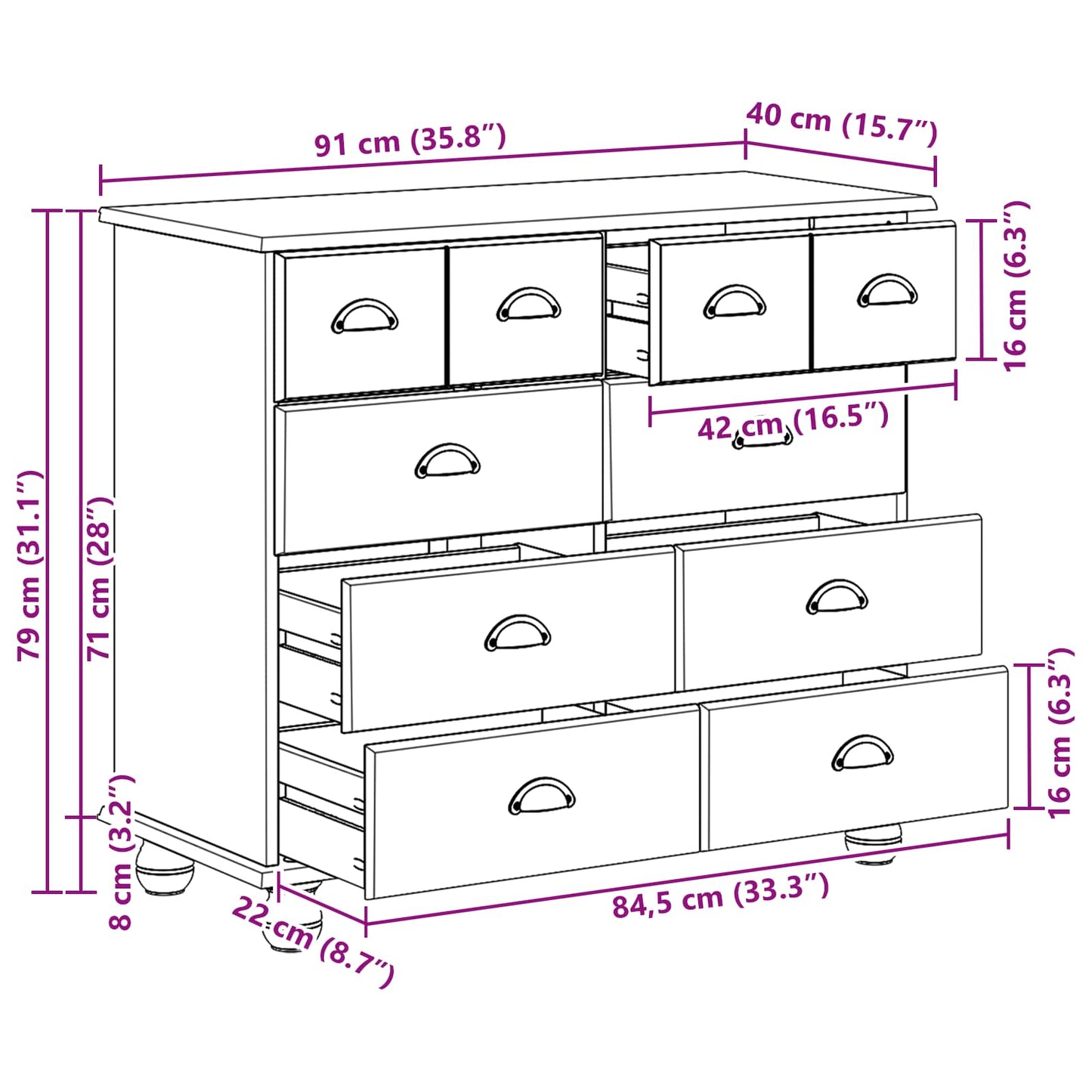 vidaXL Συρταριέρα ASKIM Λευκό 91 x 40 x 79 εκ Στερεά ξυλεία πεύκου