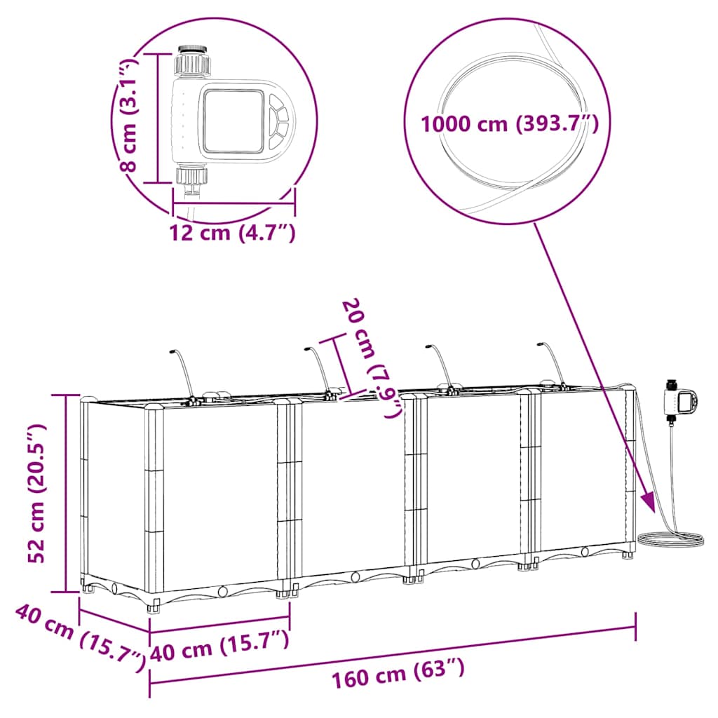vidaXL Γλάστρα Κήπου 4 pcs Καφέ 160 x 40 x 52 cm Πλαστικό