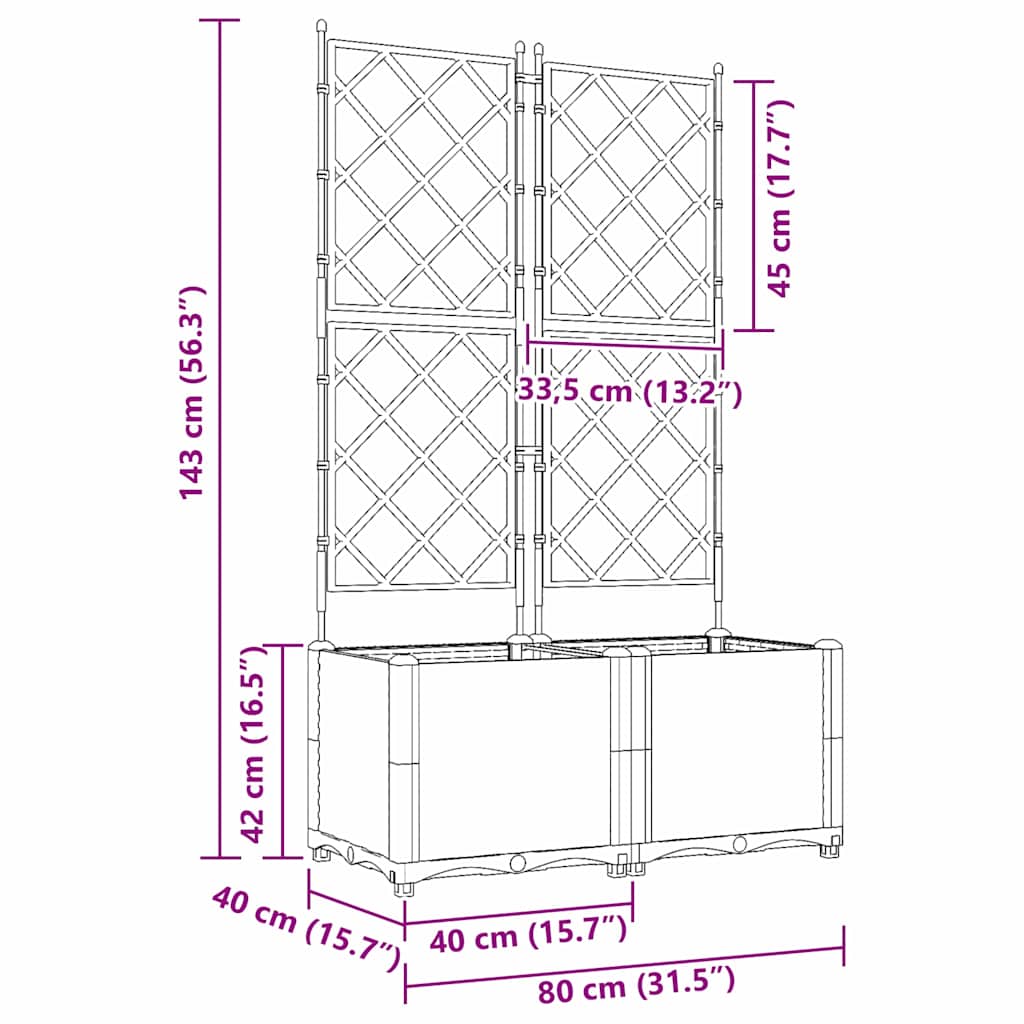 vidaXL Γλάστρα Κήπου 2 pcs Μαύρο 80 x 40 x 143 εκ. Πλαστικό