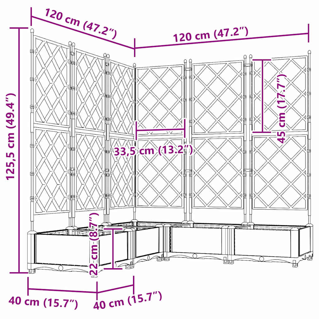 vidaXL Γλάστρα Κήπου 5 τμχ. Μαύρο 120 x 120 x 125,5 εκ. PP
