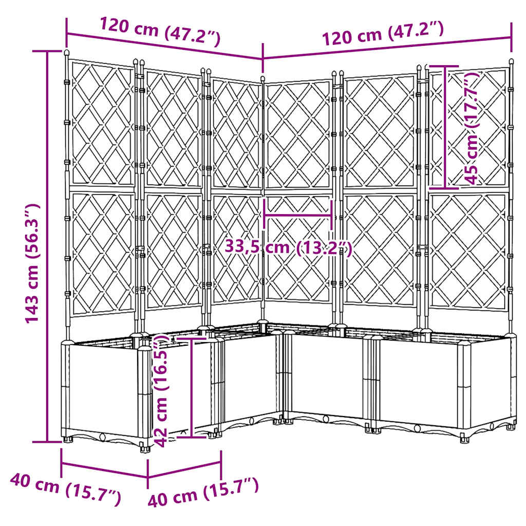 vidaXL Γλάστρα Κήπου 5 τμχ. Μαύρο 120 x 120 x 143 εκ. PP