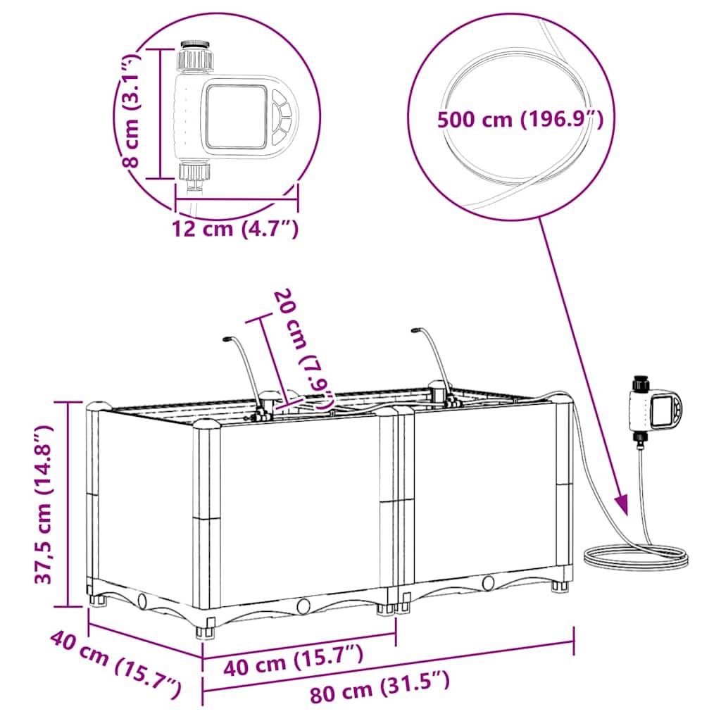 vidaXL Γλάστρα Κήπου 2 pcs Μαύρο 80 x 40 x 37,5 cm Πλαστικό