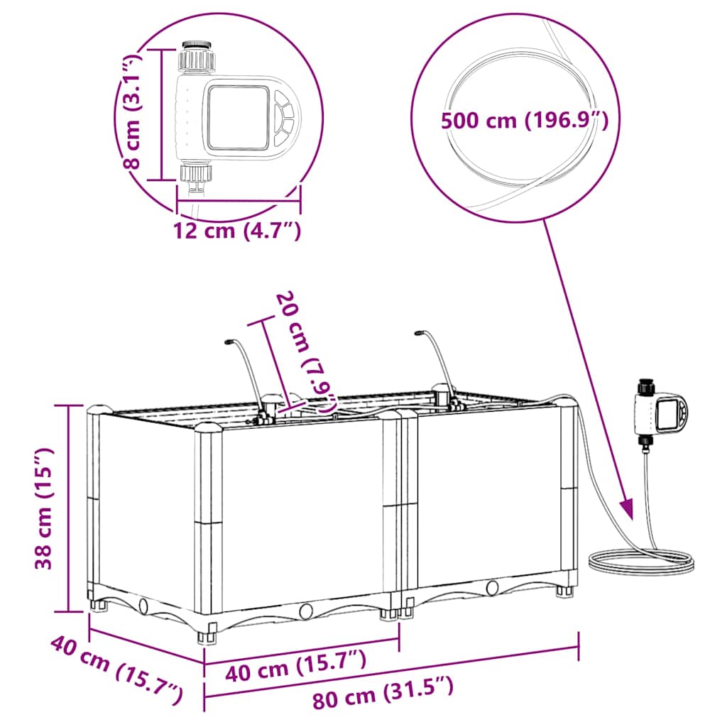 vidaXL Ζαρντινιέρες κήπου Μαύρο 80 x 40 x 37.5 cm Ατσάλι