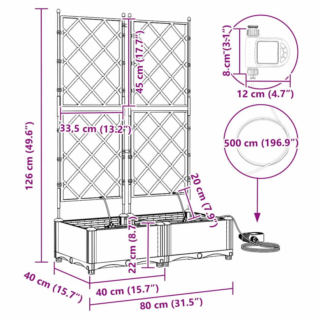 vidaXL Ζαρντινιέρες κήπου Μαύρο 80 x 40 x 126 cm Ατσάλι