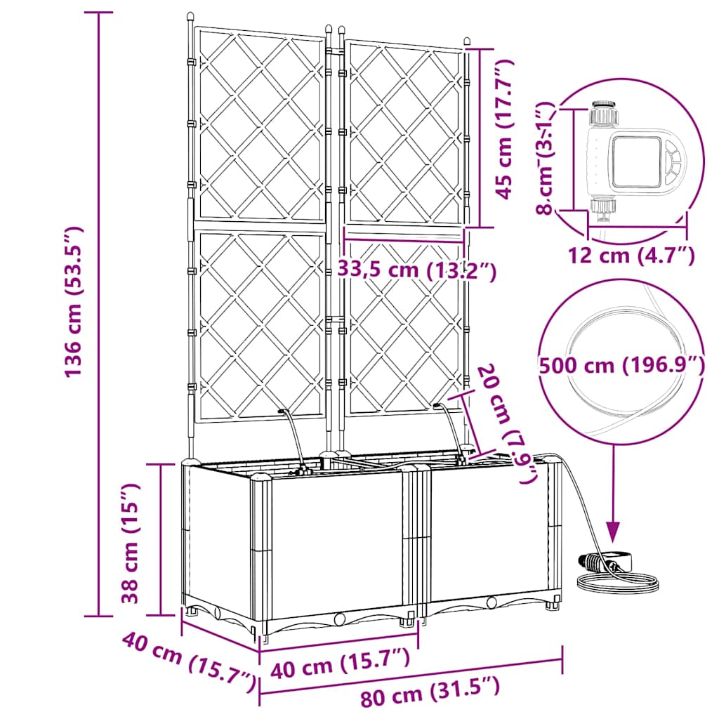 vidaXL Ζαρντινιέρες κήπου Μαύρο 80 x 40 x 142 cm Ατσάλι