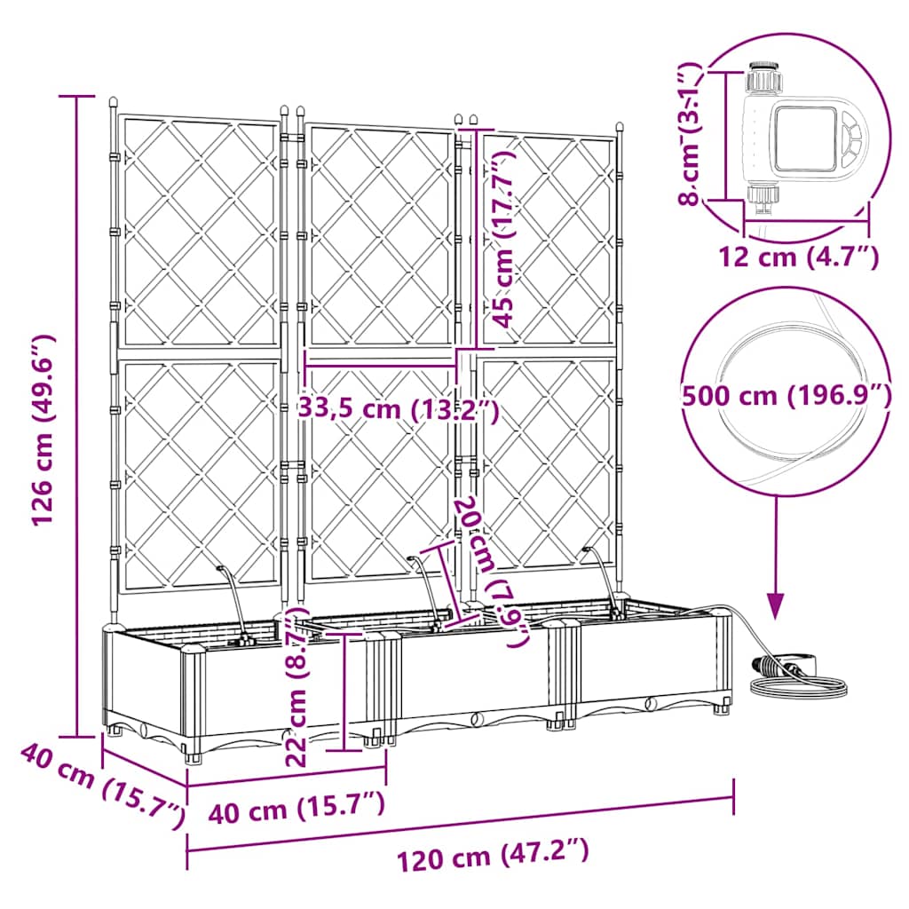 vidaXL Γλάστρα Κήπου 3 pcs Μαύρο 120 x 40 x 126 cm Πλαστικό