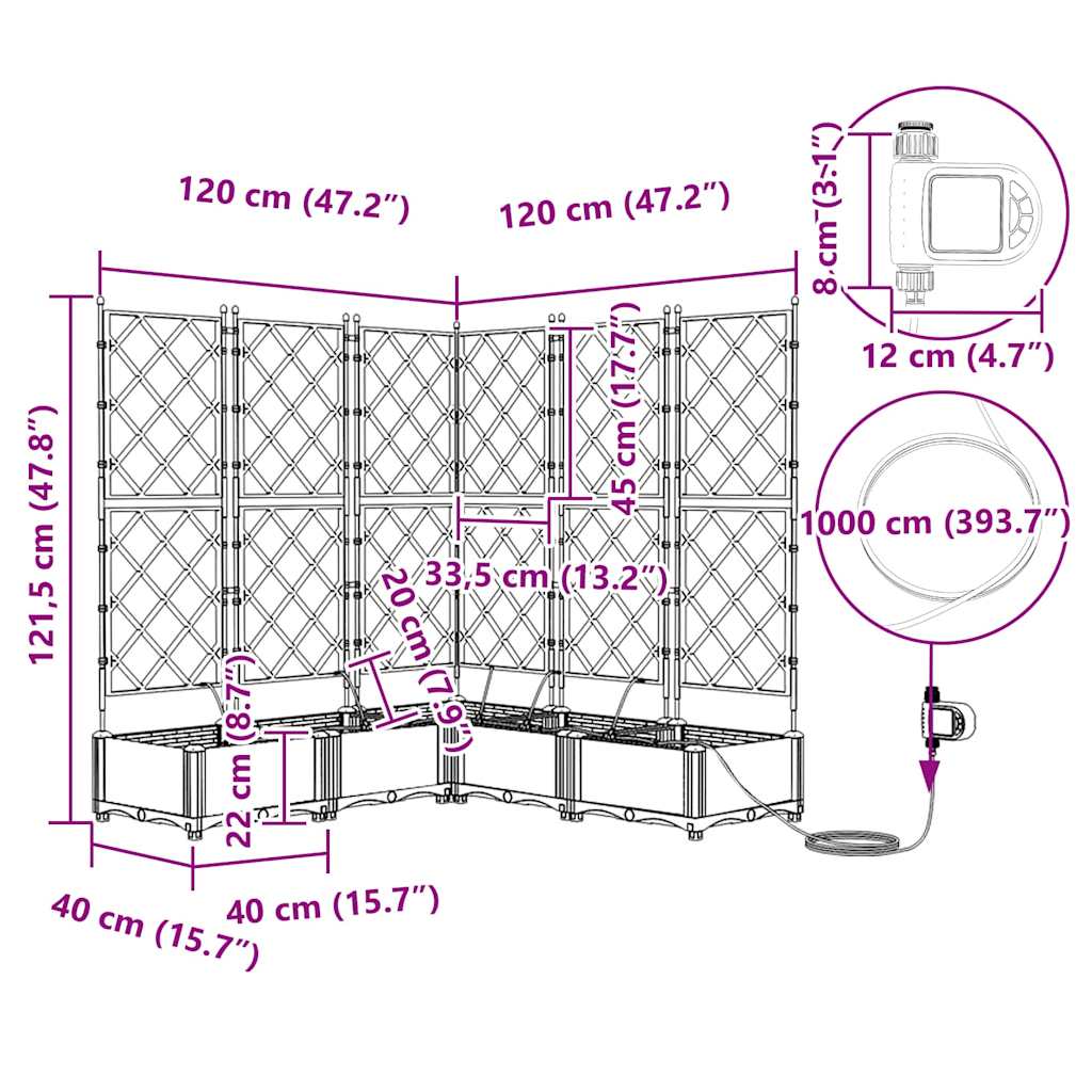 vidaXL Ζαρντινιέρες κήπου Μαύρο 120 x 120 x 126 cm Ατσάλι