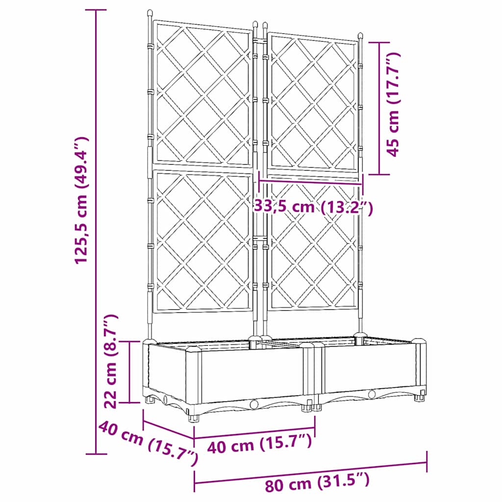 vidaXL Γλάστρα Κήπου 2 τμχ. Ανοιχτό Γκρι 80 x 40 x 125,5 εκ. PP