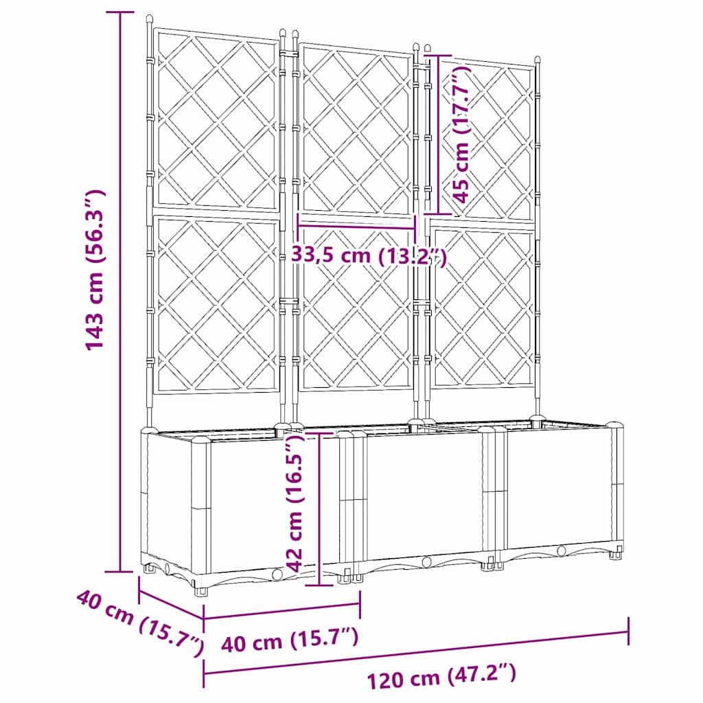 vidaXL Γλάστρα Κήπου 3 τμχ. Ανοιχτό Γκρι 120 x 40 x 143 εκ. PP