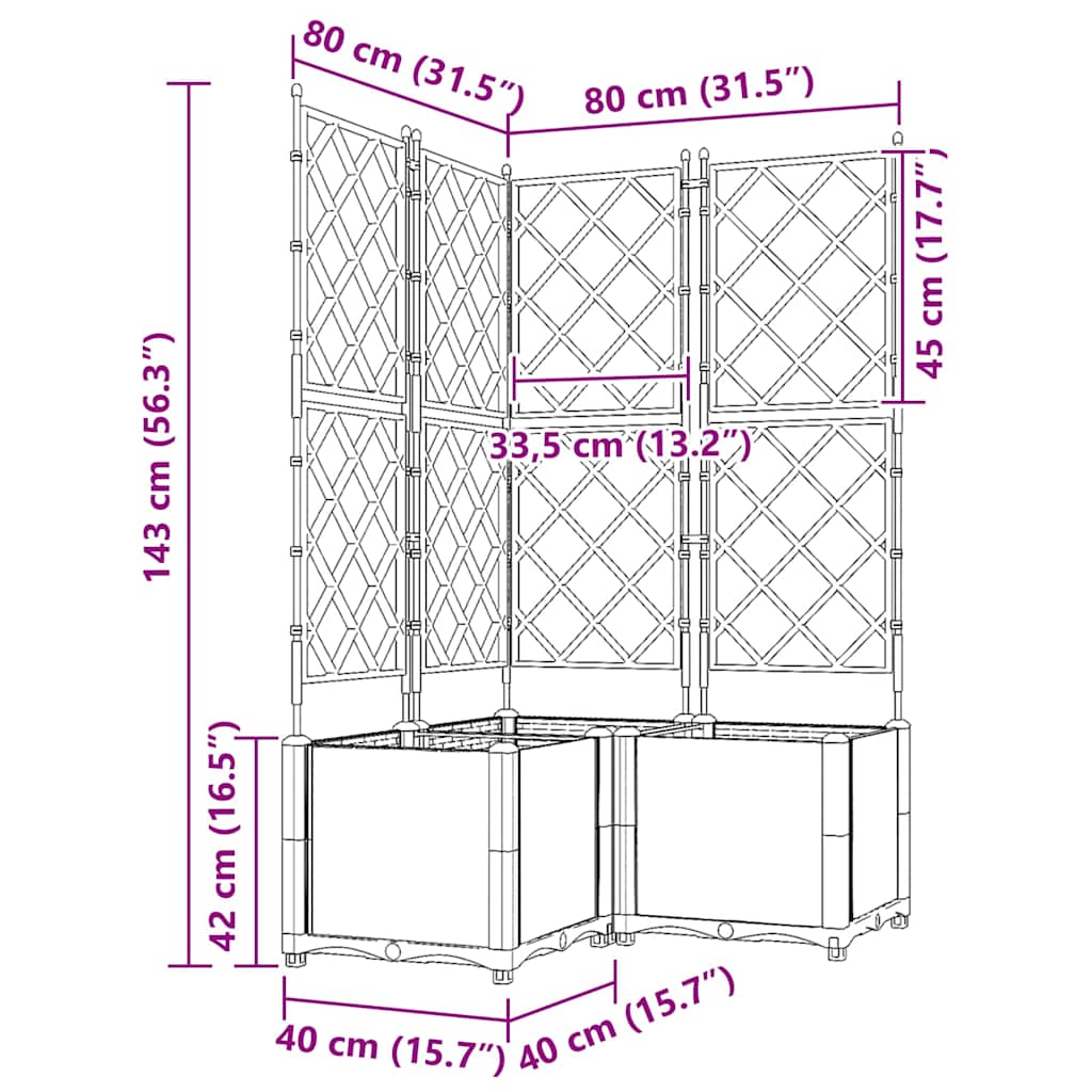 vidaXL Γλάστρα Κήπου 3 τμχ. Ανοιχτό Γκρι 80 x 80 x 143 εκ. PP