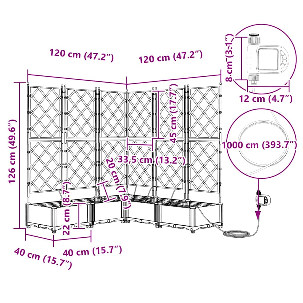 vidaXL Ζαρντινιέρες κήπου Ανοιχτό γκρι 120 x 120 x 126 cm Ατσάλι