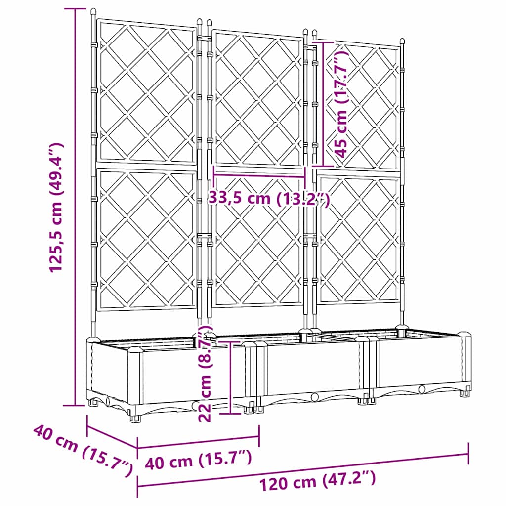 vidaXL Γλάστρα Κήπου 3 pcs Λευκός 120 x 40 x 125,5 εκ. Πλαστικό