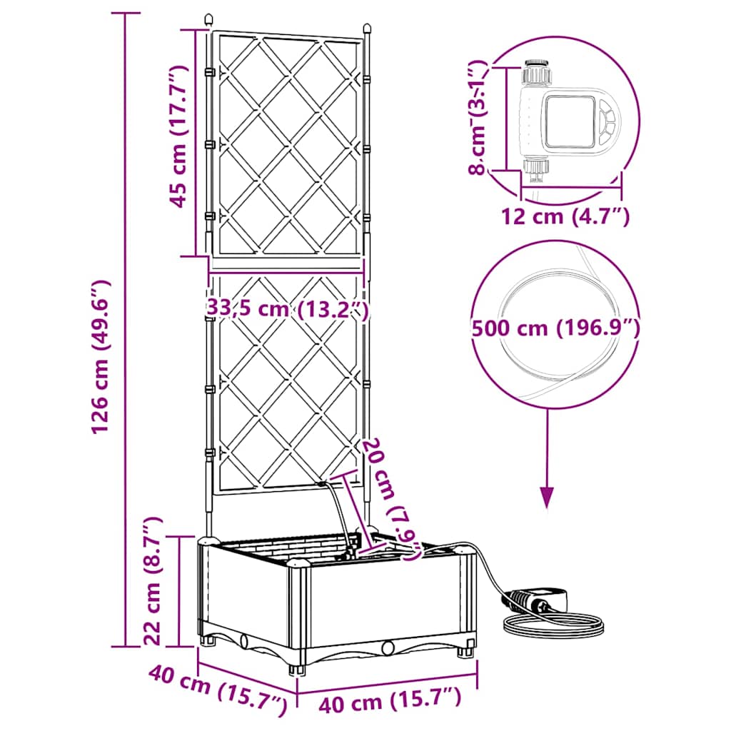 vidaXL Γλάστρα Κήπου Λευκός 40 x 40 x 126 cm Πλαστικό